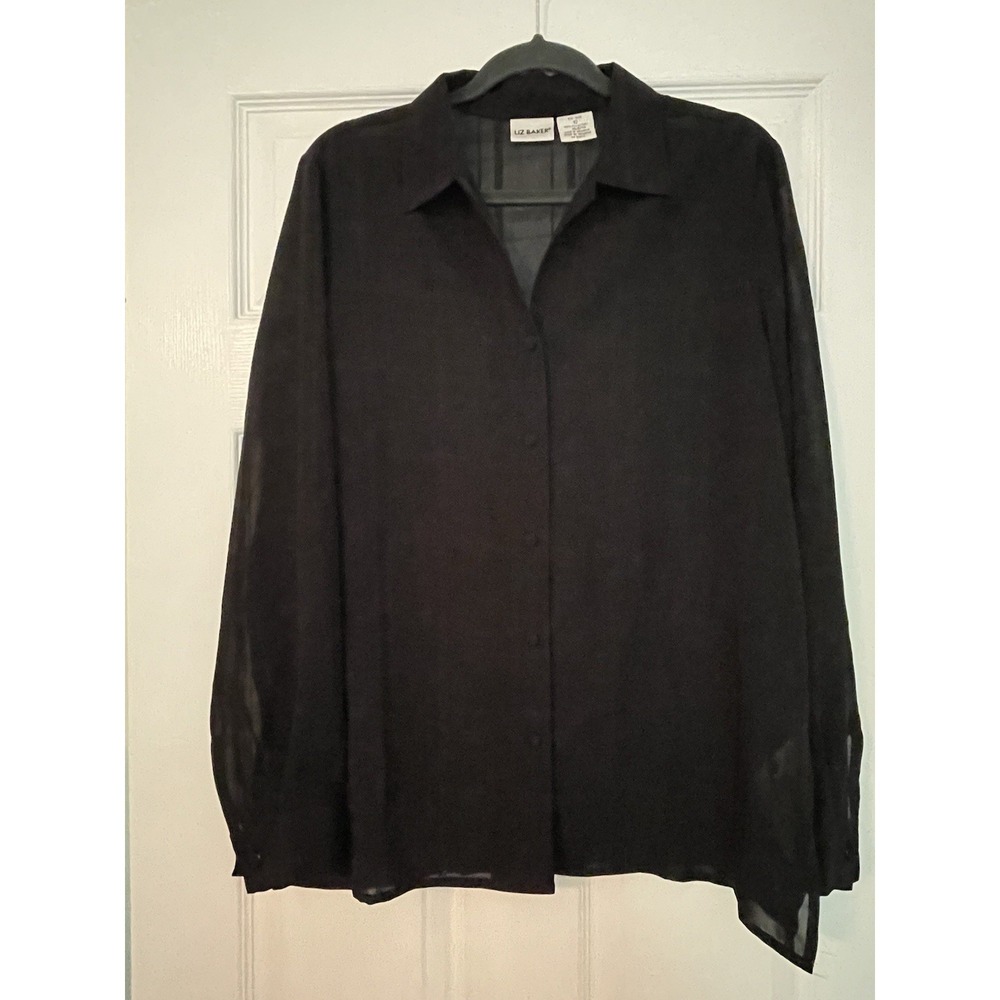 Liz Baker‎ Blouse size 10 Black Sheer long sleeve sexy office Witchy Goth